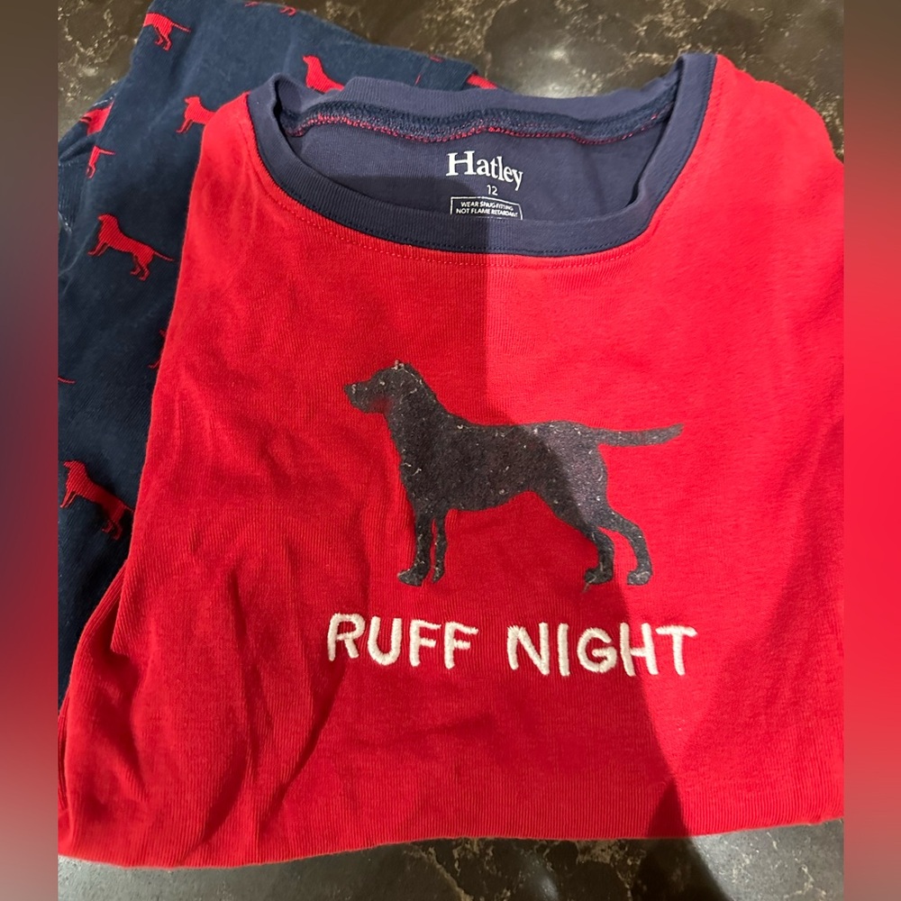HATLEY Boys Size 12 Set of Pajamas Navy Blue & Red Ruff Night Dog